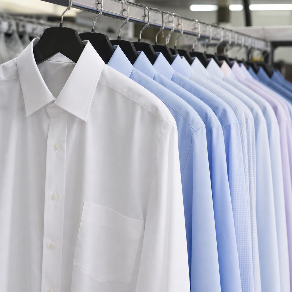 Freshly cleaned shirts on hangers
